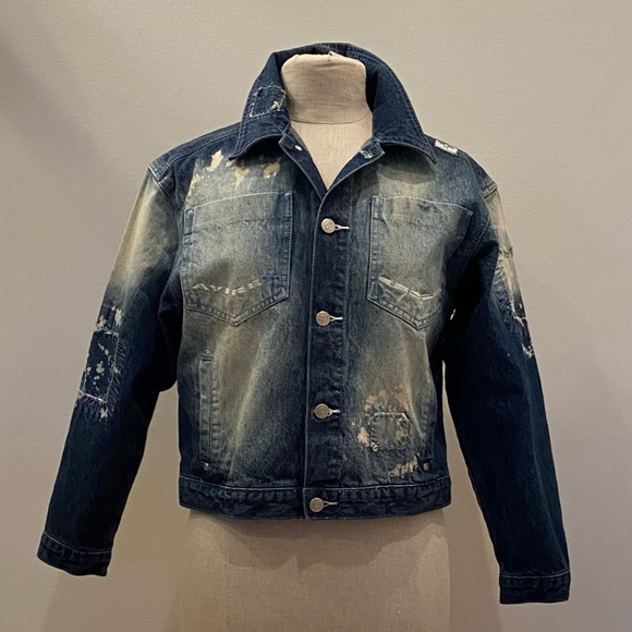 Avirex Distressed Stonewashed Denim Jean Jacket w Embroidery / Stitching / M - Picture 3 of 16